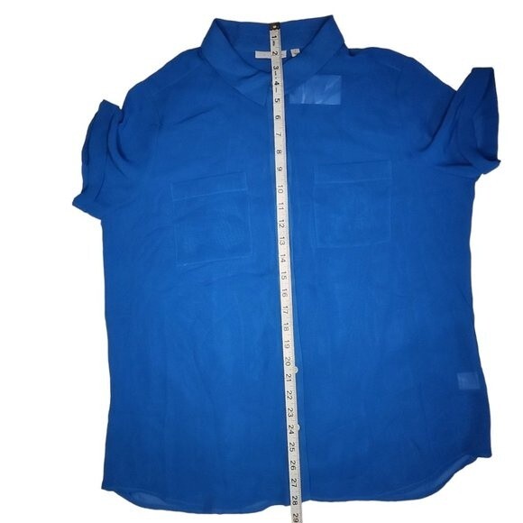Halogen blue button front sheer collared top sz L - Picture 10 of 11